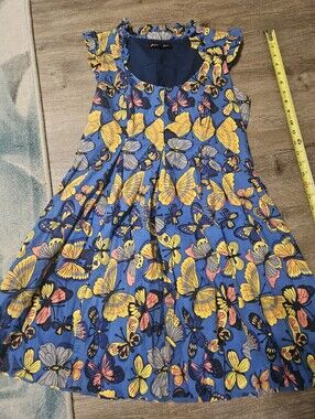 Betsey Johnson Blue Mini Dress with Yellow & Pink Butterfly Print